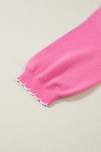 Sachet Pink Big Ribbon Bow Print Contrast Stitch Trim Drop Shoulder Sweater 36d177f89bc585cd