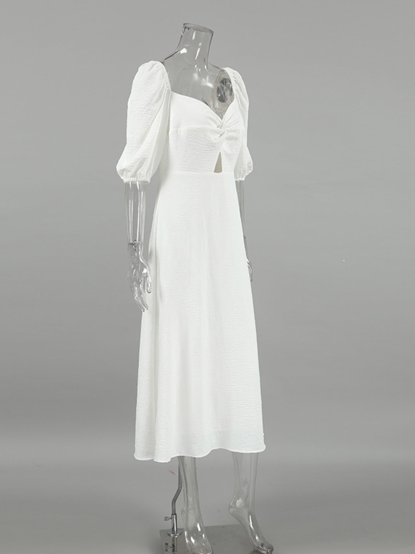 Twisted Front Puff Sleeve Midi Dress 36d1bdd4307a4620908511af2c35e188-Max