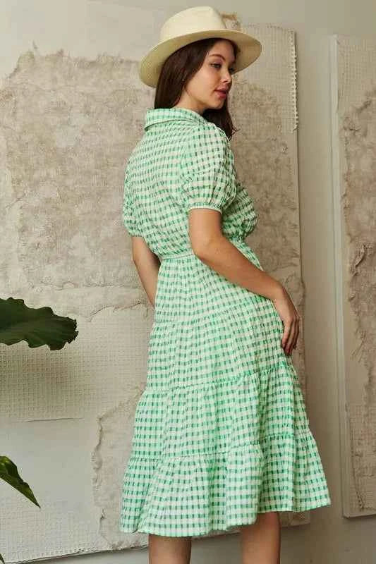 Davi & Dani Checkered Puff Sleeve Tiered Shirt Dress 36d1eaa92504432dbcfe9859c128b23b-Max-Origin
