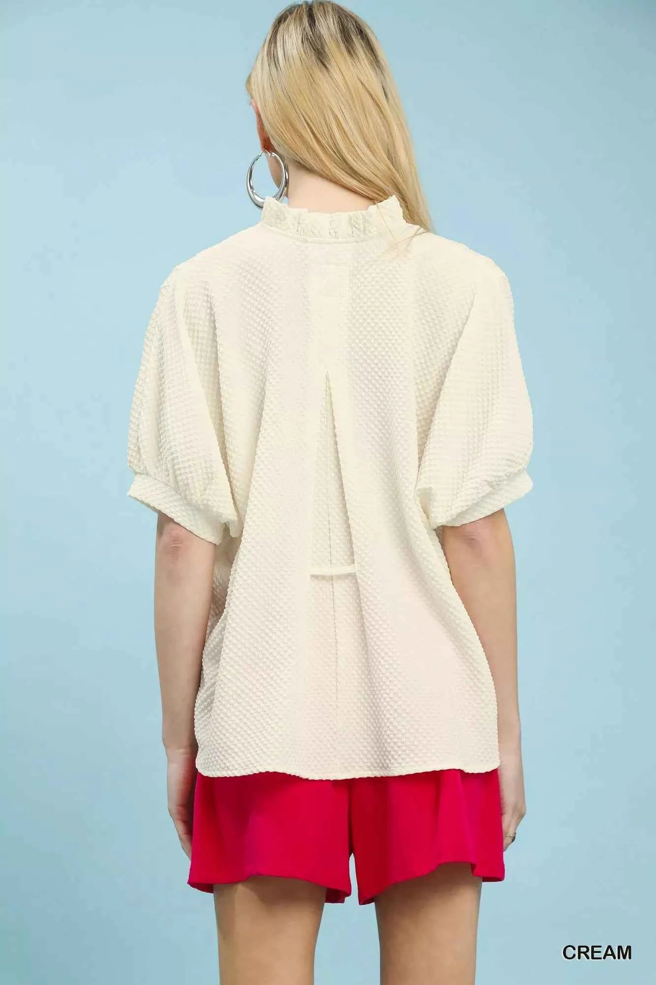 Umgee Textured Jacquard Short Sleeve Top 36d32181-230e-46c7-9763-fababd64f988-Max-Origin
