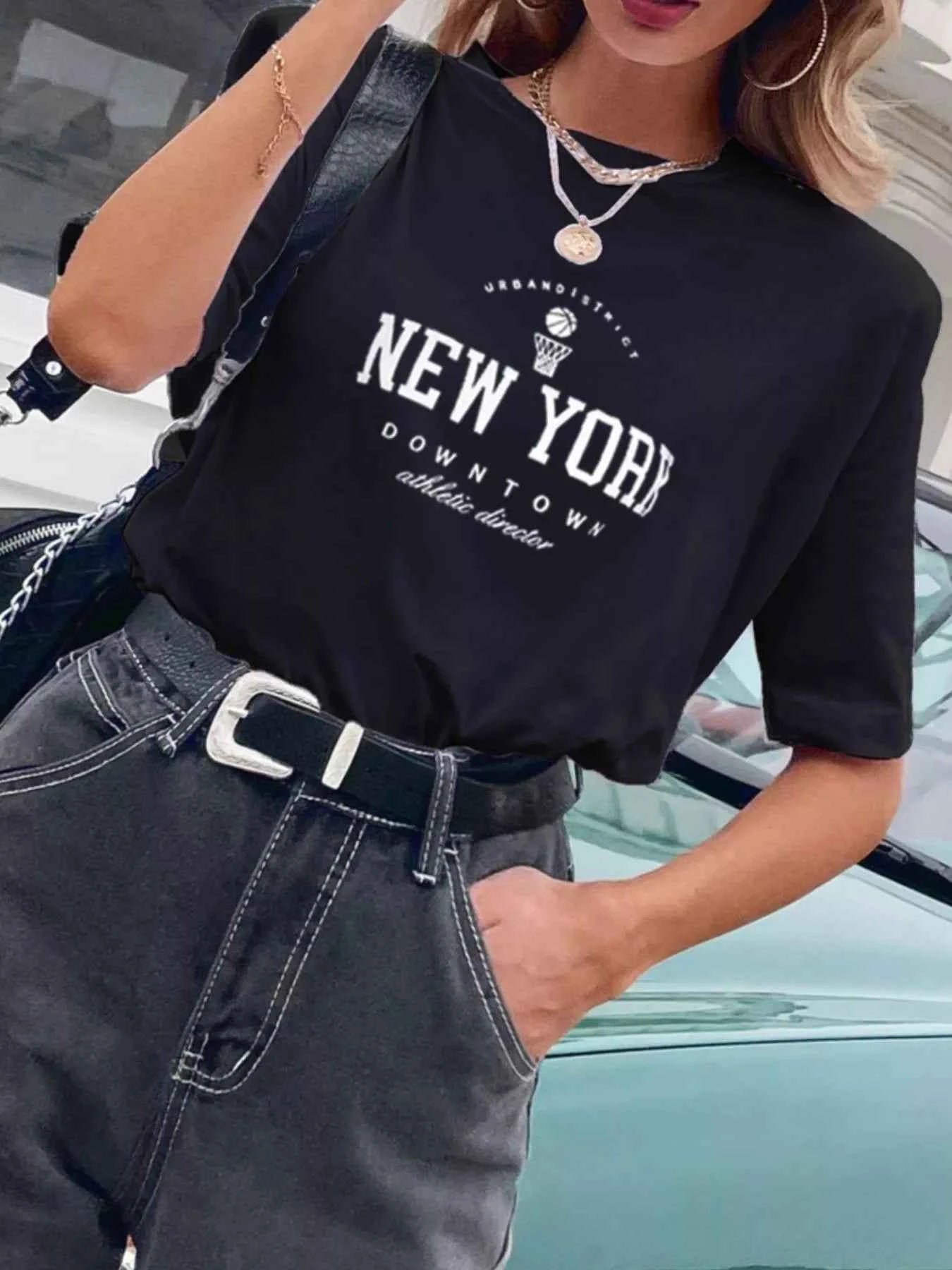 Letter Round Neck Half Sleeve T-Shirt 36ddee92-44c2-47ca-89d9-019931e46aef-Max-Origin