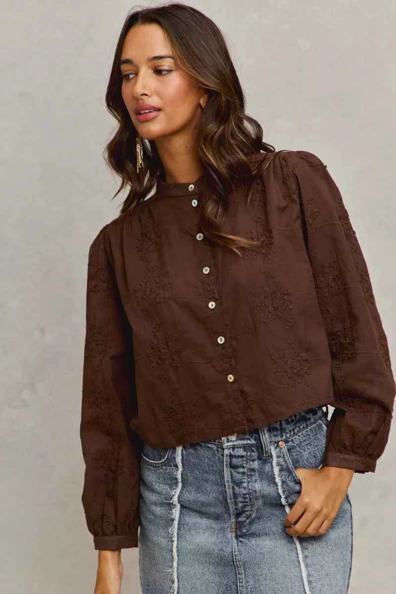 SO ME 3d Floral Woven Long Sleeve Front Button Shirt 36e0d51bccb649faafab61a25f8078ff-Max-Origin