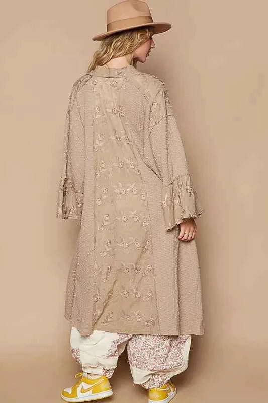 POL Flower Lace Trim Open Front Longline Cardigan 36f03b80-9a4f-47fc-abe1-14a6804a8b8b-Max