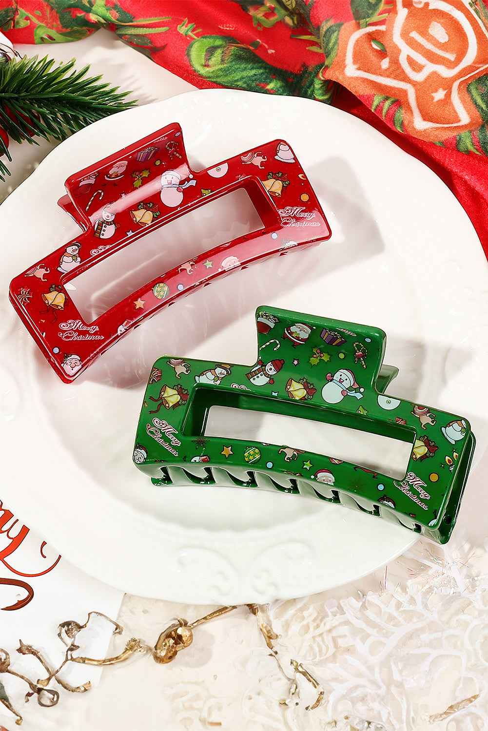 Racing Red Cartoon Christmas Pattern Print Hollow Out Hair Claw Clip 36f257718f54f229