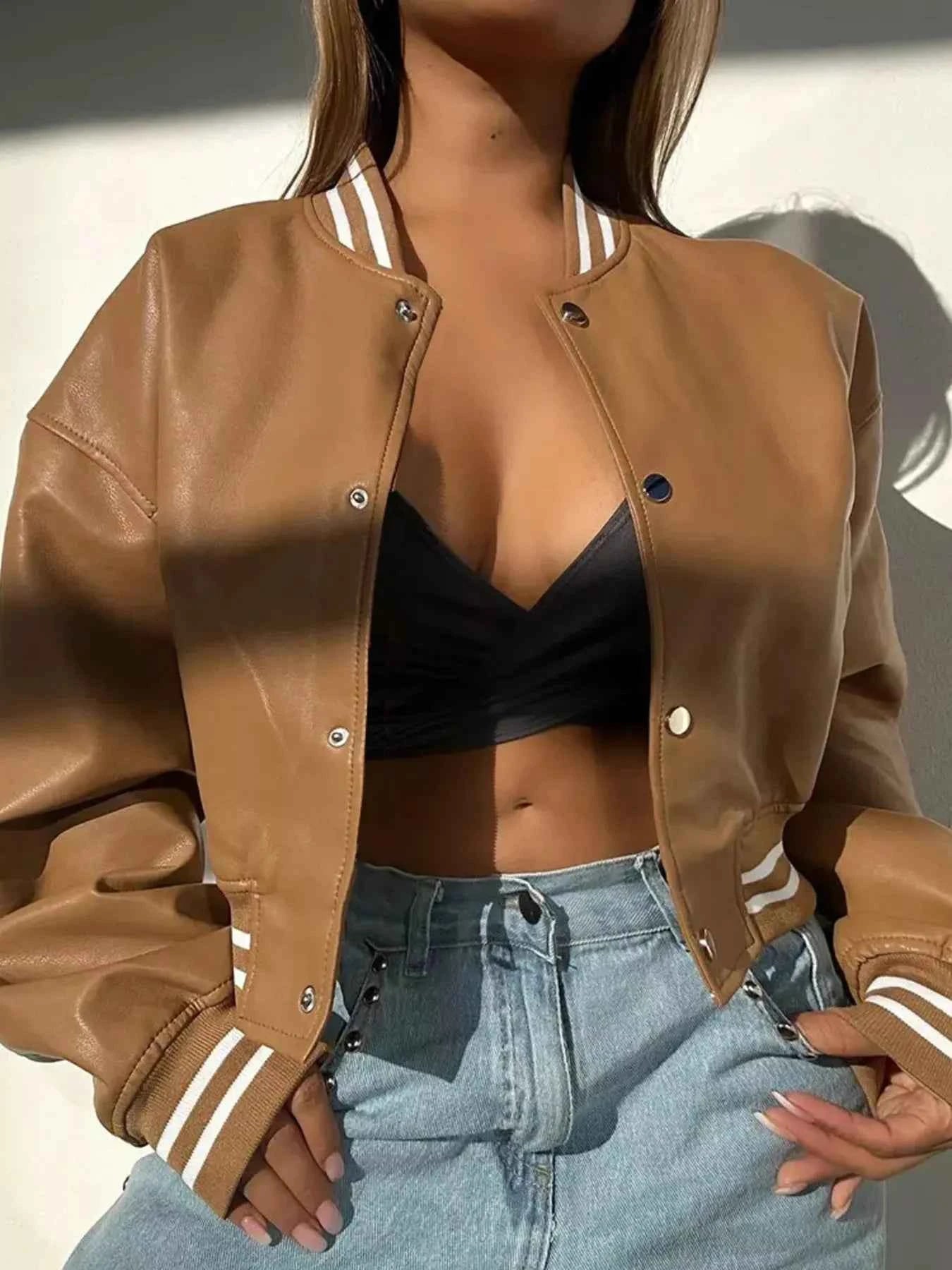 Snap Down Long Sleeve Jacket Caramel 36f6398b67874f12ab4a94323d2775f1-Max-Origin