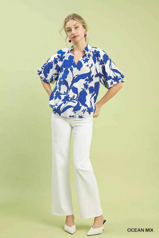 Floral Print Puff Sleeve Blouse with Scallop Hem 3703b84b-b908-4bee-8382-f47f3ab00507-Max-Origin