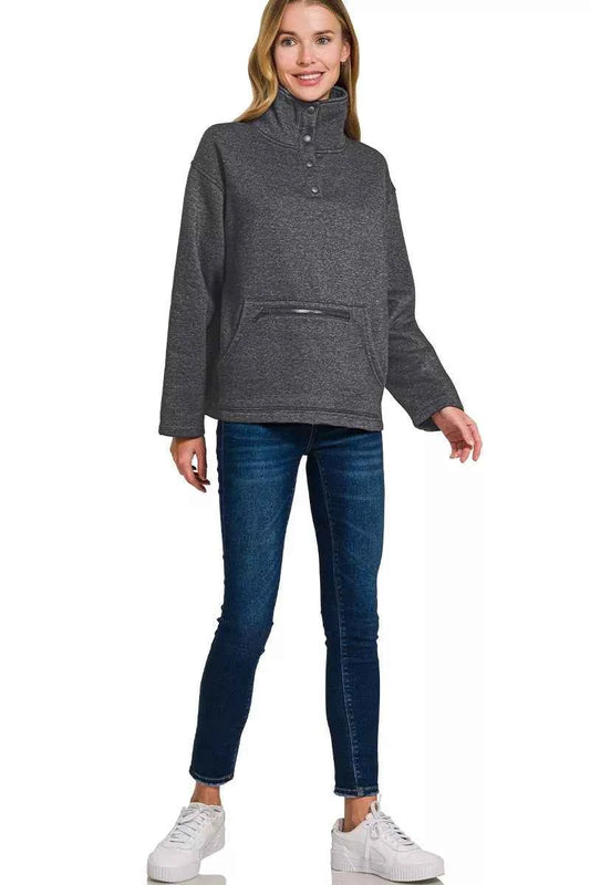 Fleece Washed High Neck Kangaroo Pocket Sweatshirt 37152bf39b0840bbadd5ce5b14fc33be-Max-Origin