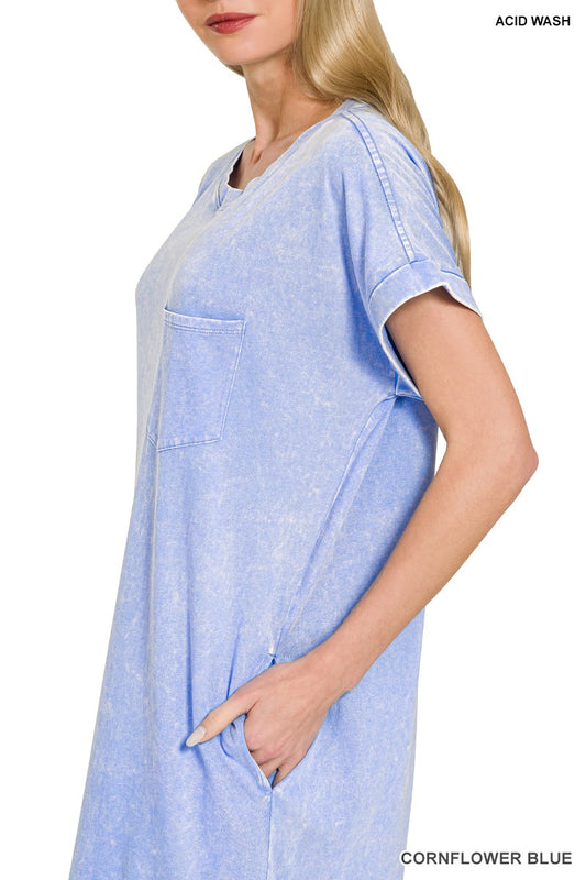 Zenana Washed Exposed Seam Short Sleeve T-Shirt Dress 371b4c26bb22405c8049fe3d353f5f95-Max