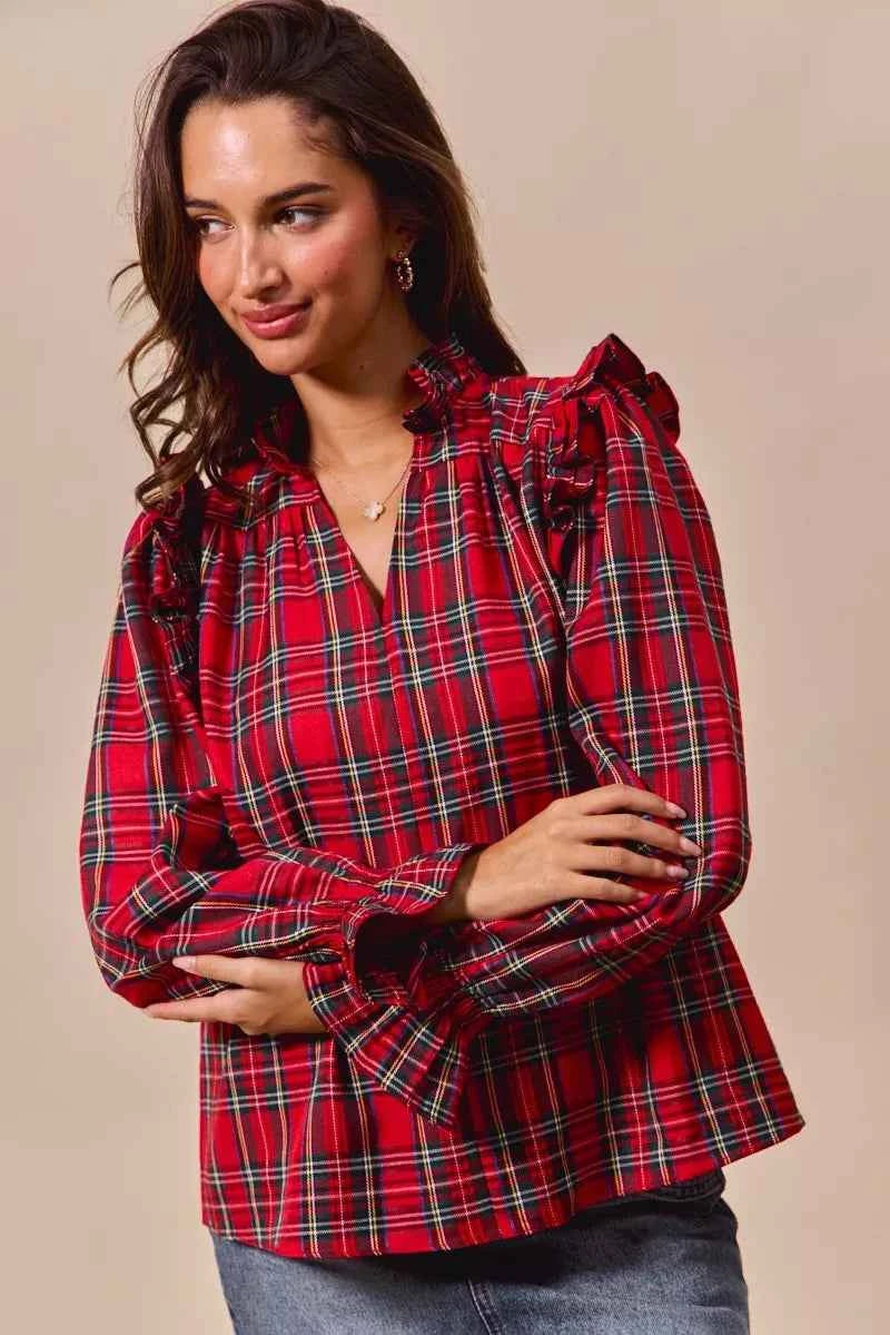 SO ME Christmas Checkered Plaid Smocked Blouse 372044961eec46b5b1ac16cd6761472b-Max-Origin