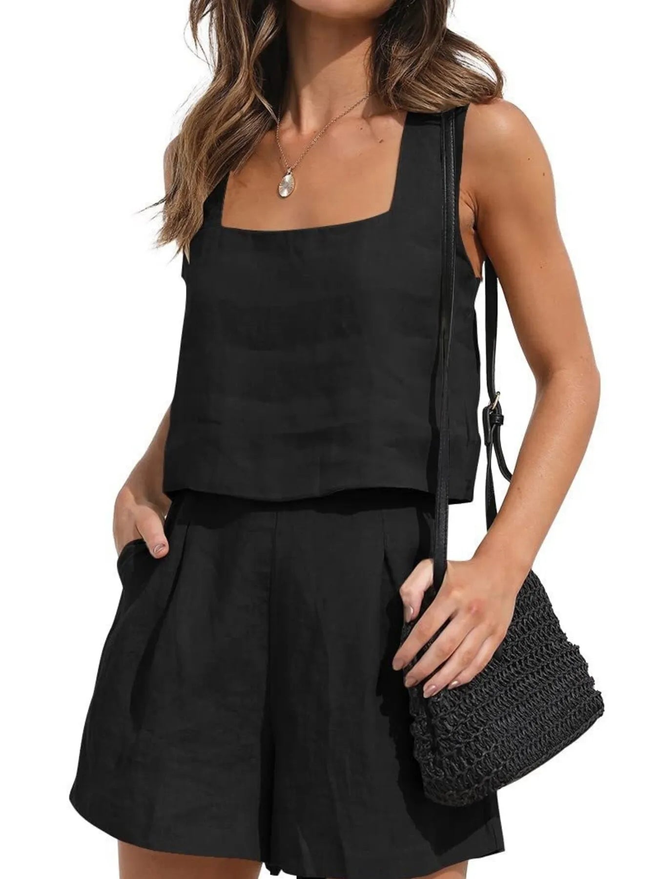 Square Neck Tank and Shorts Set Black 3720e703cdc04cbabc5cff352edfe215-Max-Origin