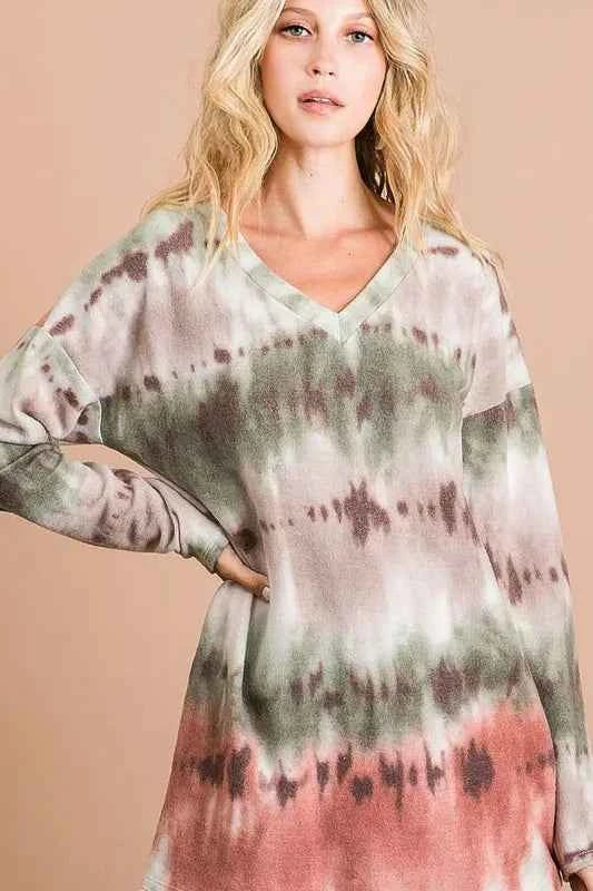 BiBi Brushed Tie Dye Looking Print V Neck Top 37215b3f85ad4427a7c1edc5bfa900de-Max-Origin