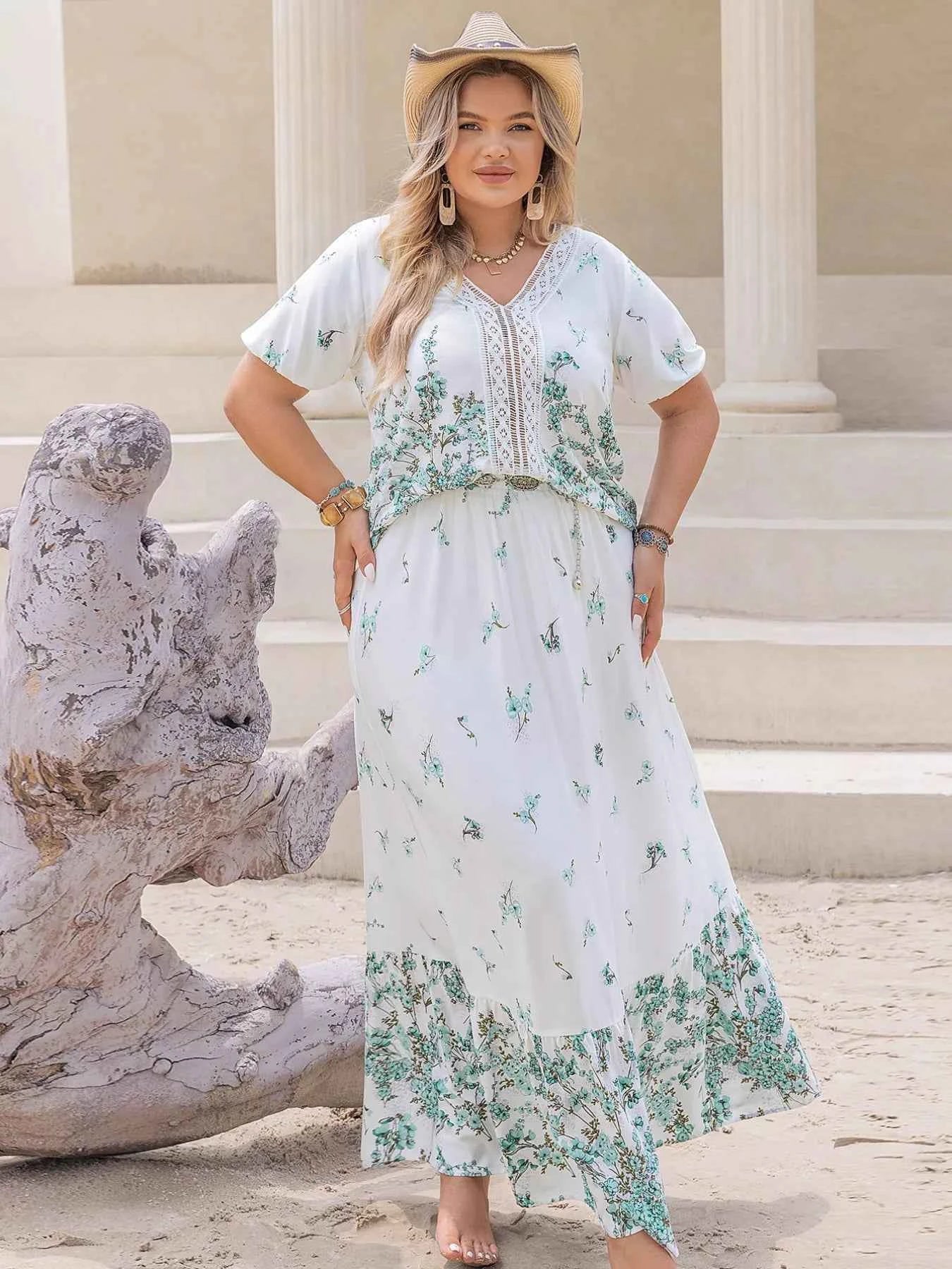 Plus Size Printed Lace Detail Short Sleeve Top and Skirt Set 37341b45-1199-4598-915a-42090f380b2c-Max-Origin