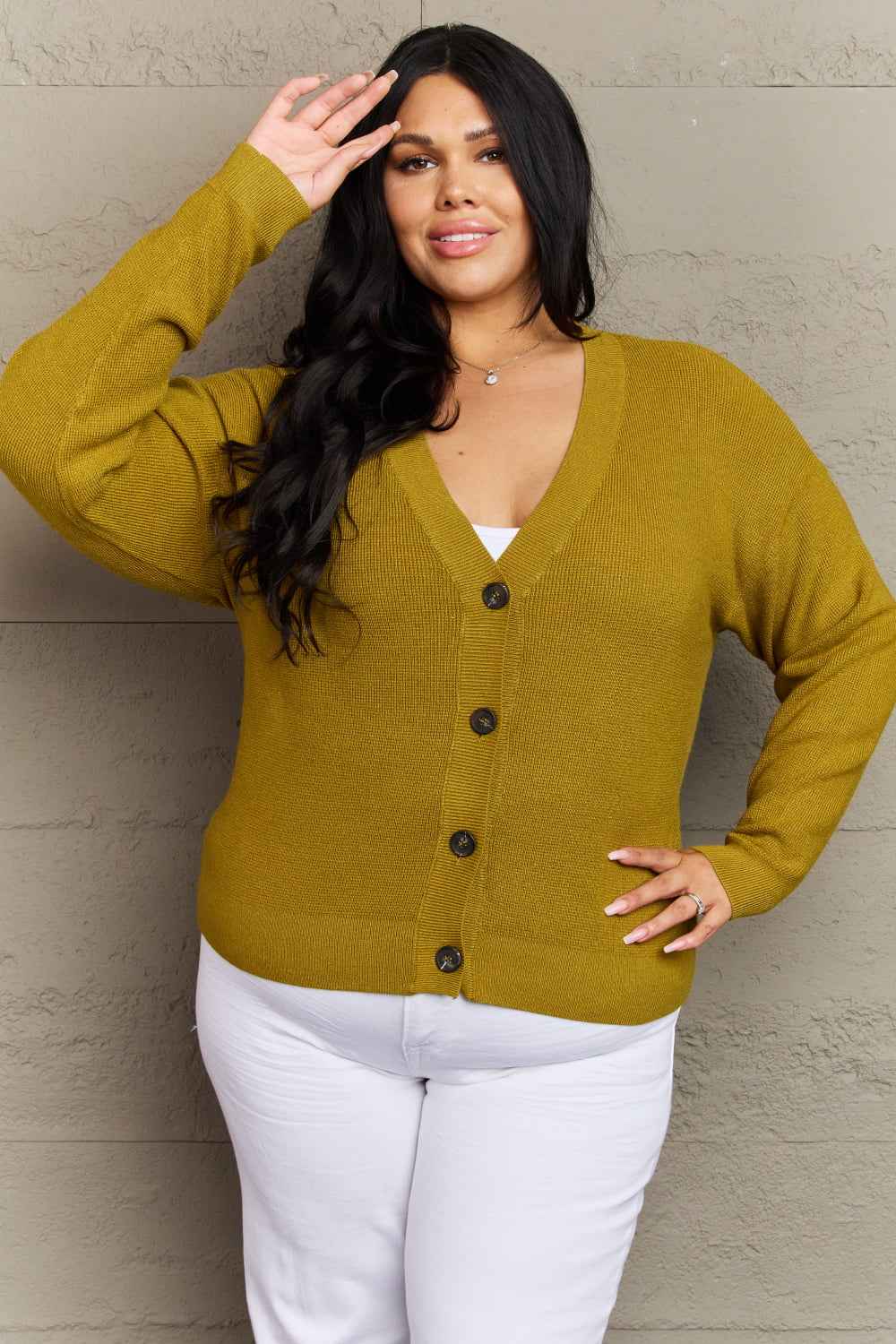 Zenana Kiss Me Tonight Full Size Button Down Cardigan in Chartreuse 37390c3be4714f45aedf678edc9eb9c2-Max