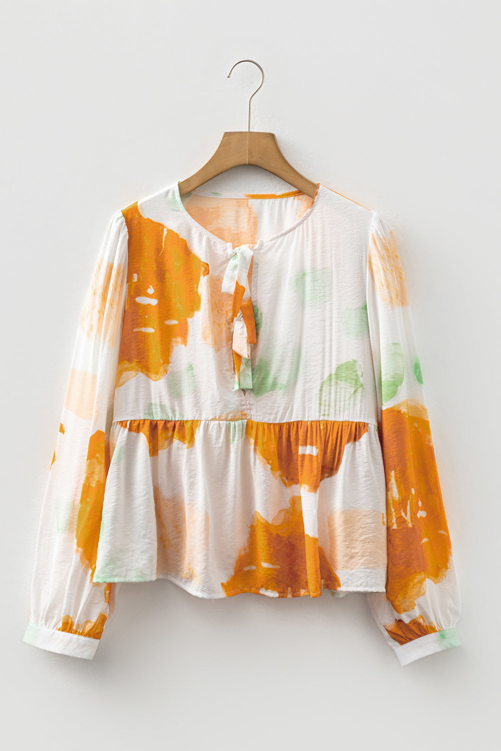 Carrot Abstract Print Bubble Sleeve Bow Front Top 373acee0773176e1