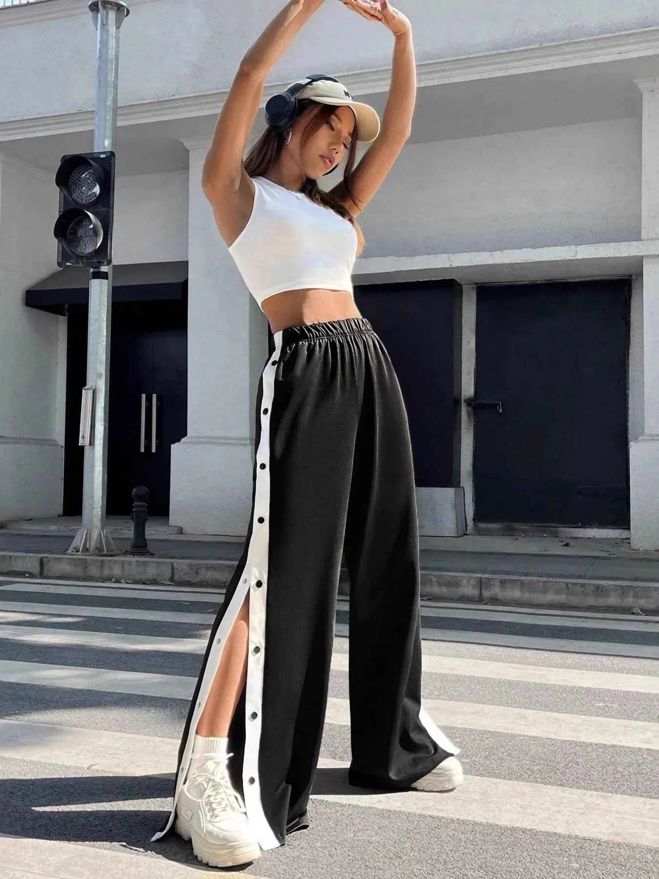 Two-Tone Side Snap Wide Leg Pants 3754570b80a444f5b18d3a1395d79667-Max-Origin