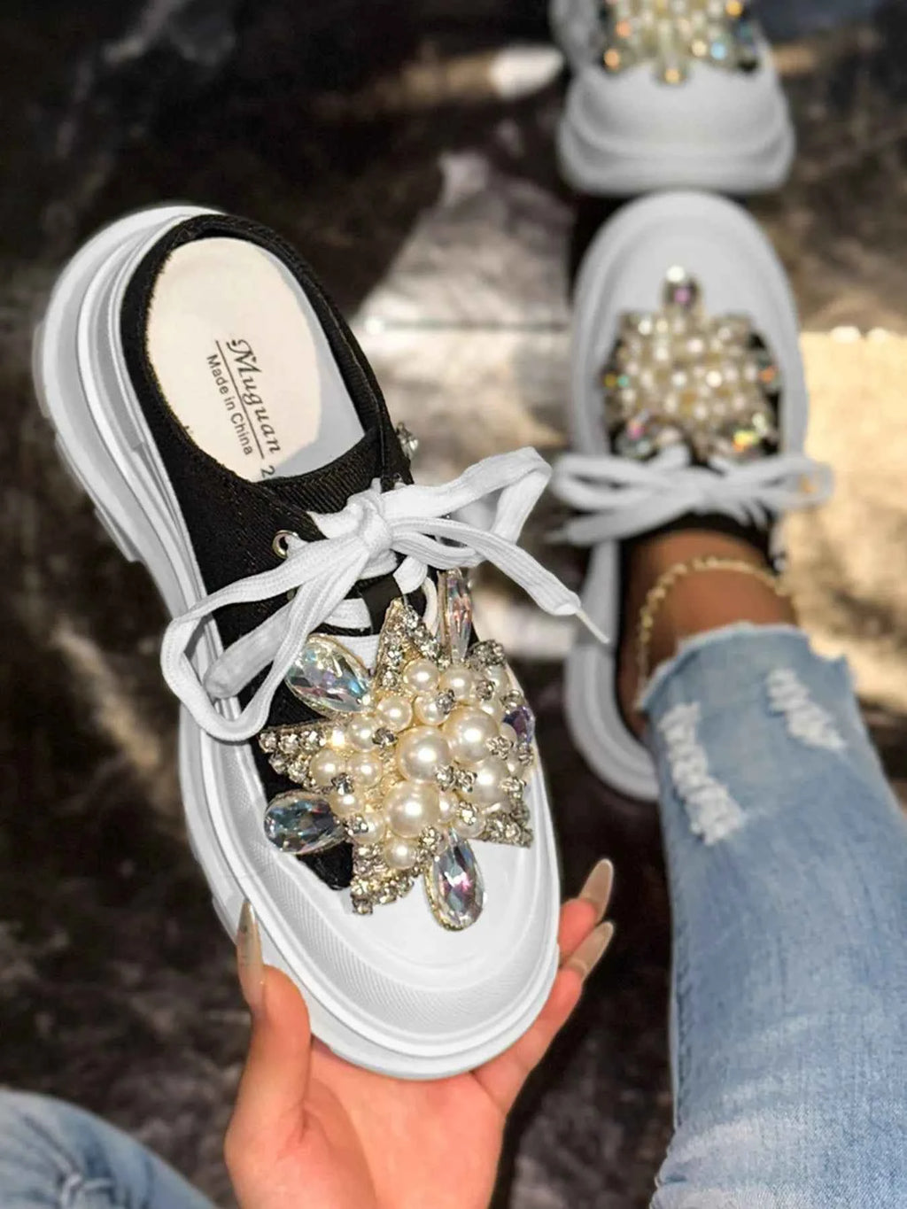 Pearl Embellished Platform Slip-Ons 3756a6ca48aa42ebb1092df77d1089cc-Max-Origin