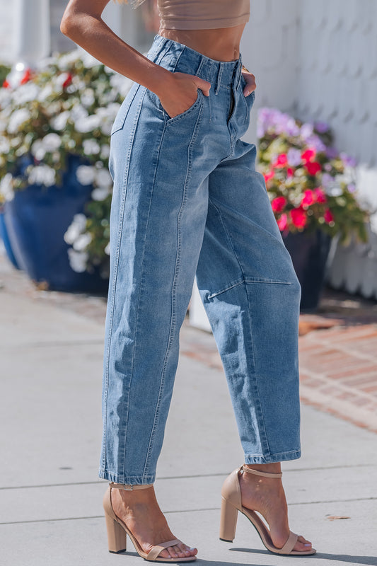 Sky Blue Medium Wash Cuffed Barrel Jeans 37577b90fd3f38fd