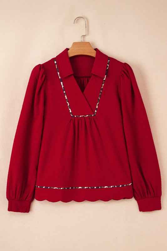 Alma Contrasted Trim Textured Blouse 375b24c3-07cd-4618-b88d-885fa9e71930