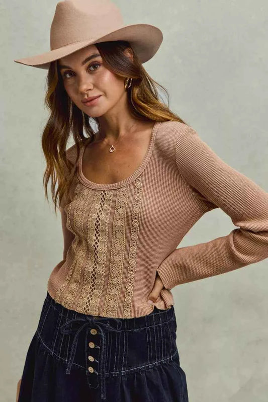 Vintage Washed Lace Crop Thermal Washed Knit Top 376031179e9b42138c3f582601bce578-Max-Origin