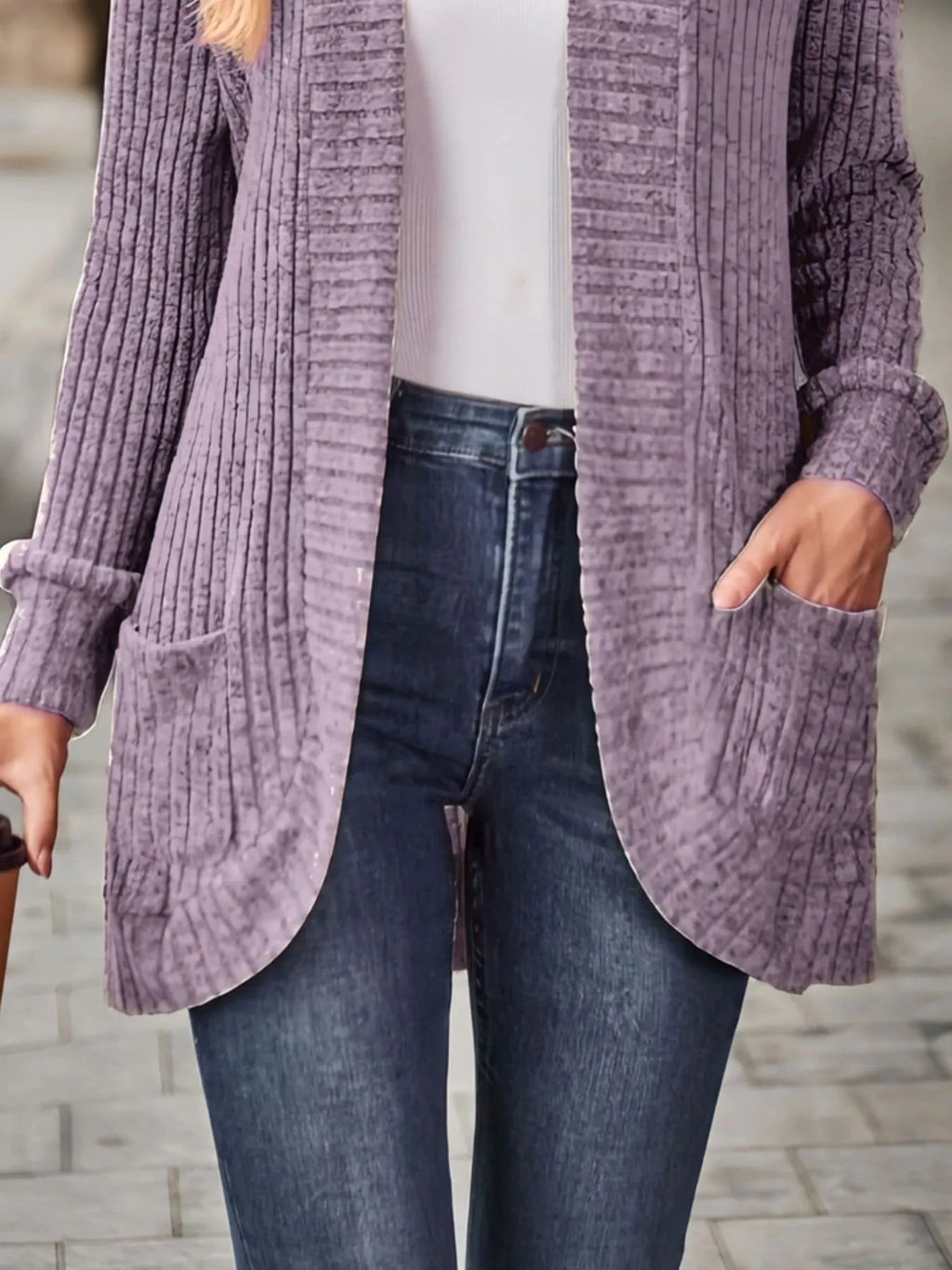 Ribbed Open Front Long Cardigan with Pockets 37629f6a-837d-4eb0-97d3-ffdbfd57ed2f-Max-Origin