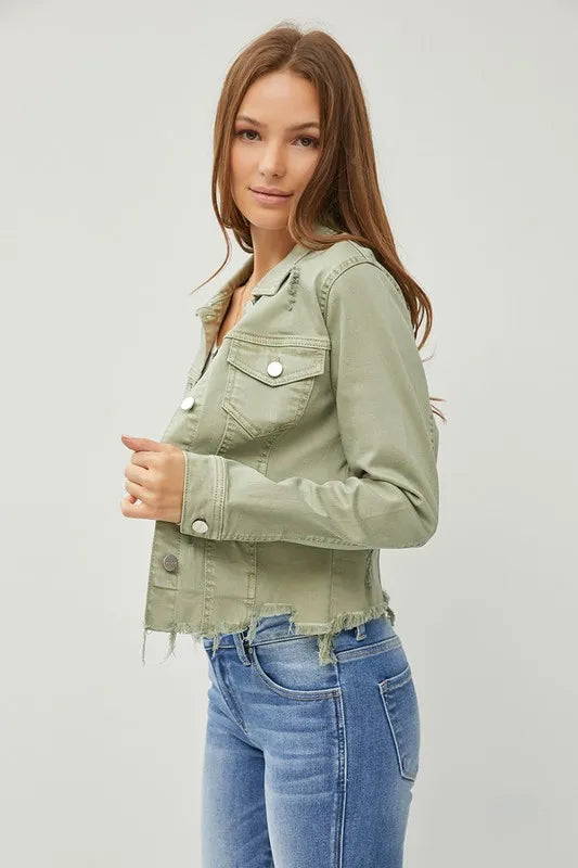 RISEN Full Size Raw Hem Button Up Cropped Denim Jacket Plus Size 3765205c-2bc2-4221-b74a-bacfb7122f9b-Max