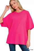Zenana Cotton Short Sleeve Oversized Tunic Tee HOT PINK 3776f565637b480780d9422eda7aabec-Max-Origin