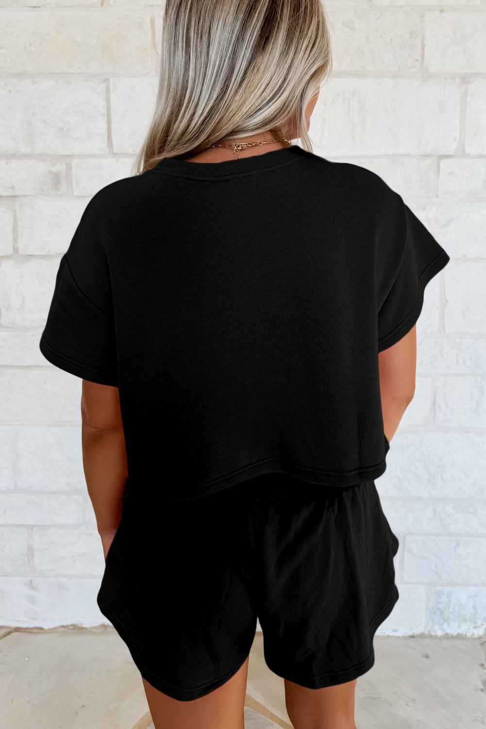 Black Cropped Tee and Ruffle High Waist Skort Set 377ef593737f9399