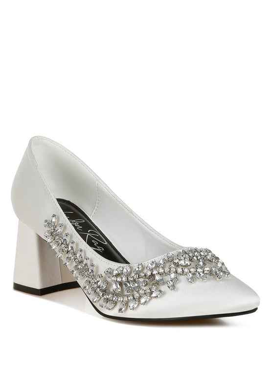 Abatina Satin Diamante Embellished Pumps White 3783e69d-7f56-46ea-aac8-6b71e0c646f4