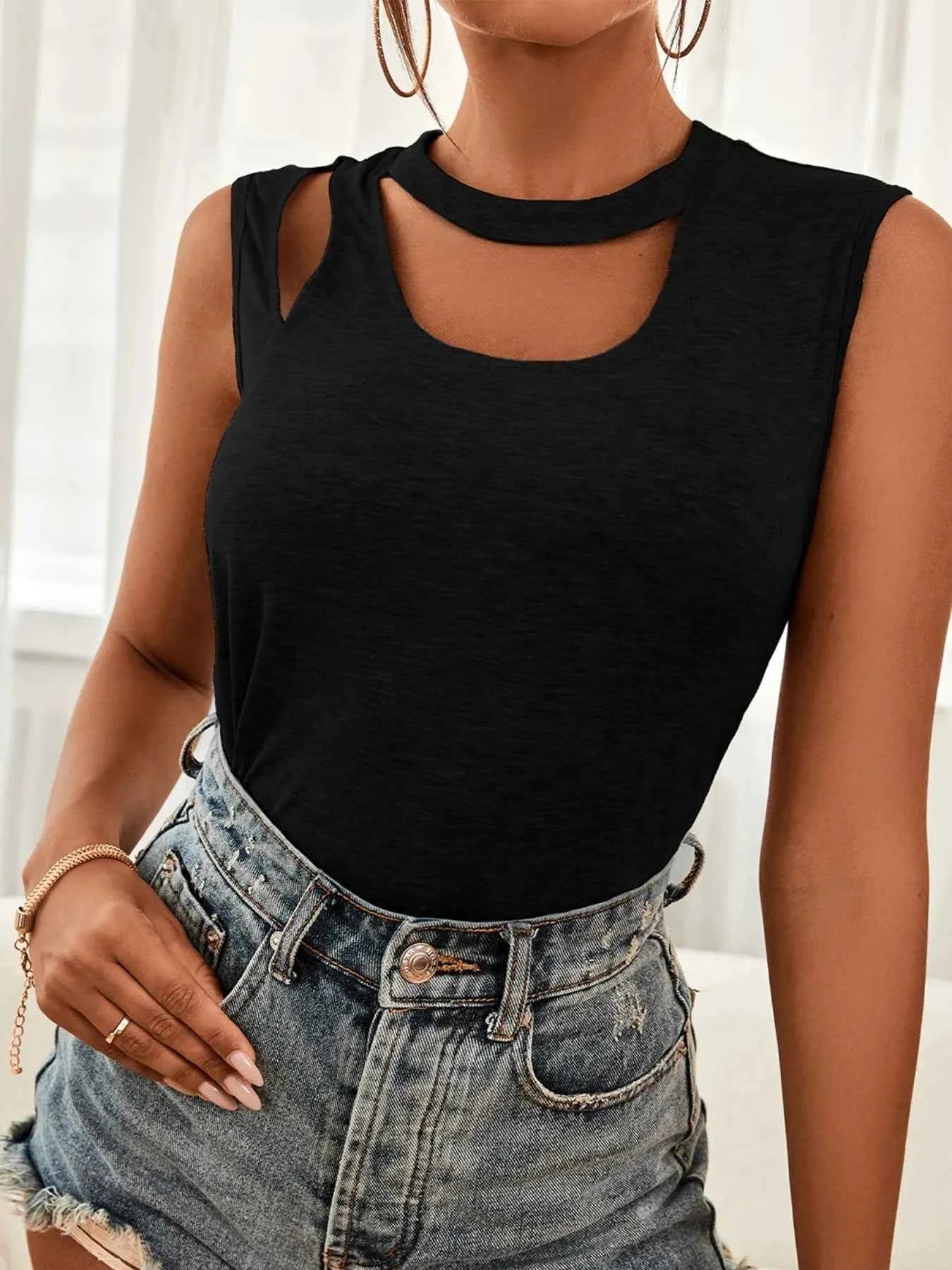 Cutout Sleeveless Tank Top Black 3784a696-a718-489c-8404-c34793ffa1f8-Max-Origin