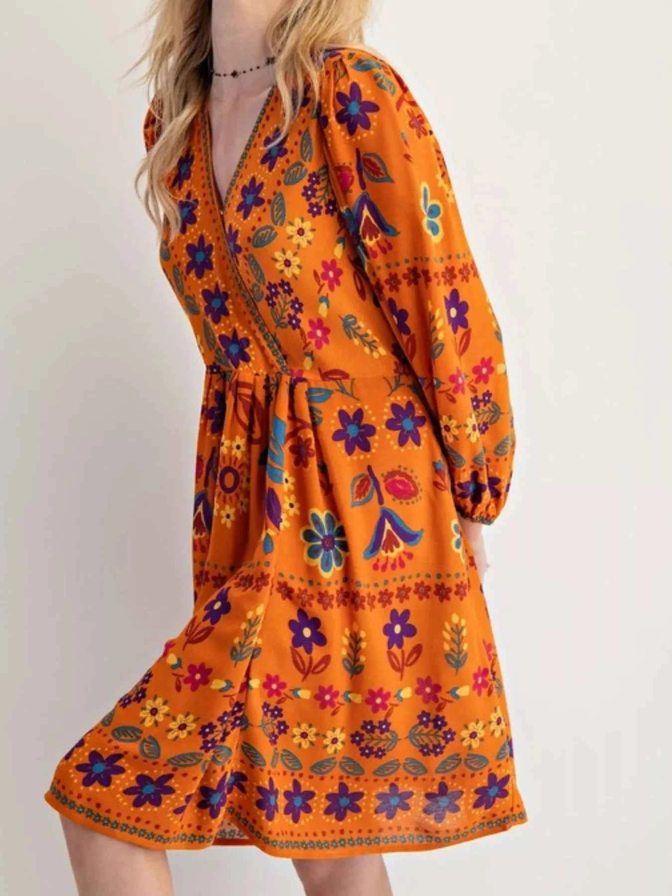 Bohemian Floral Print Long Sleeve Mini Dress 379218e9-30b5-41db-9c68-93aaa4e96328-Max-Origin