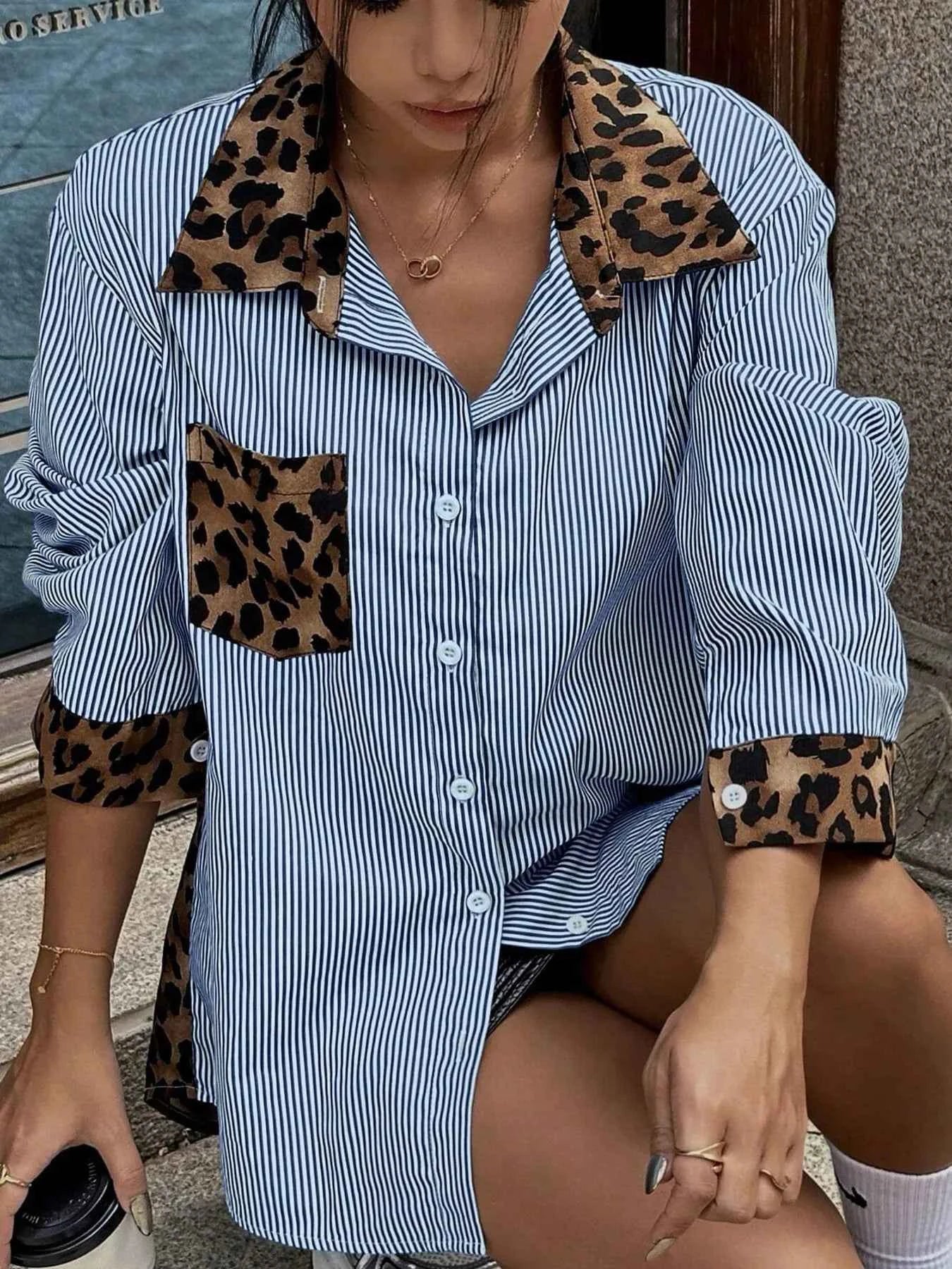 Leopard Striped Button-Up Shirt Blue 3797c6f31d2949fba01e53a458d331d8-Max-Origin