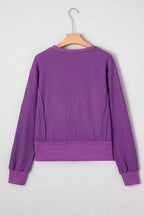 Evergreen Solid Color Raw Seam Patchwork Ribbed Drop Shoulder Sweatshirt 379c30e46c6b39c1