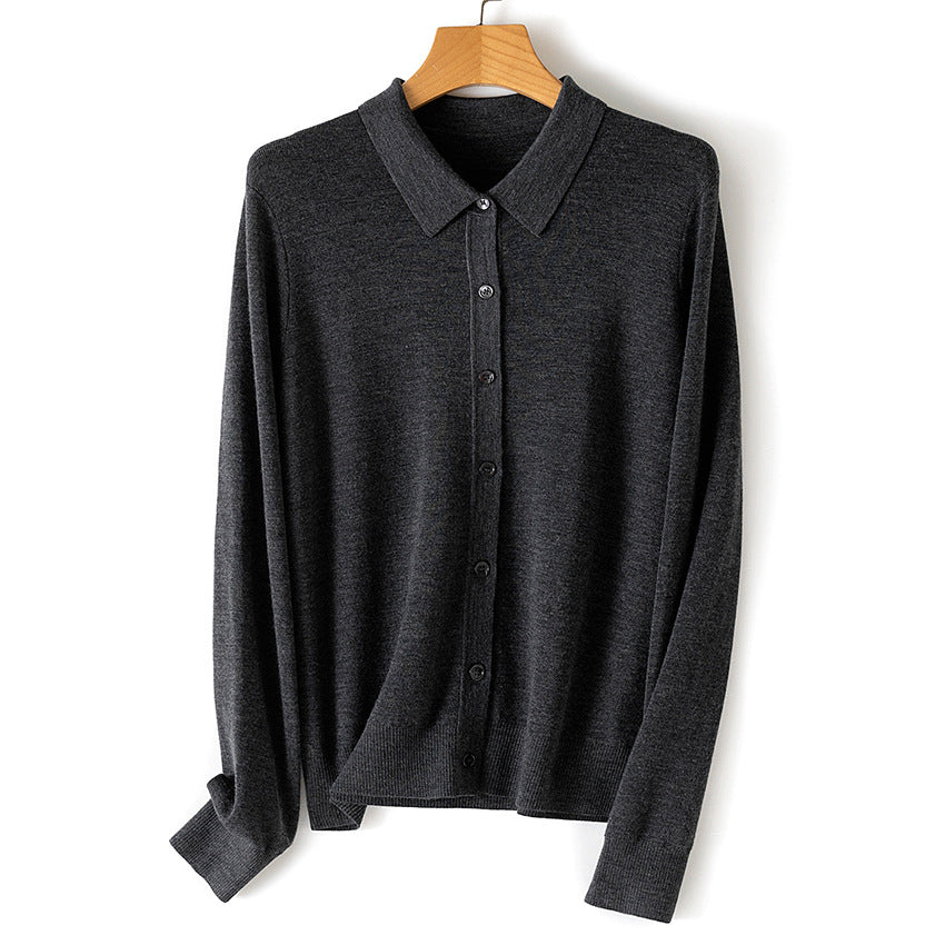 The Refined Wool Polo Cardigan Navy 37DFF224797D4F9068F64CA49742034F