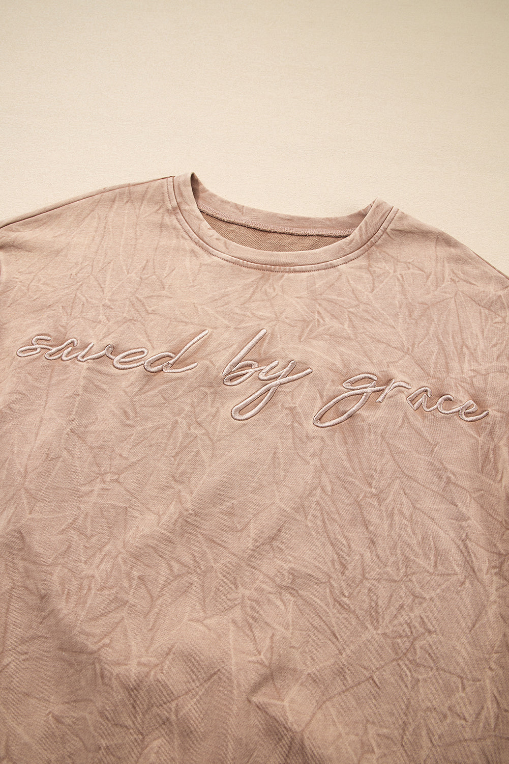 Sea Green saved by grace Letter Embroidery Mineral Wash Loose Sweatshirt 37a11a4e744c9f5e