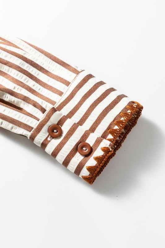 Stripe Embroidered Trim Ruffle Hem Collared Dress 37a33000-e33a-4e11-82bc-069388eef316