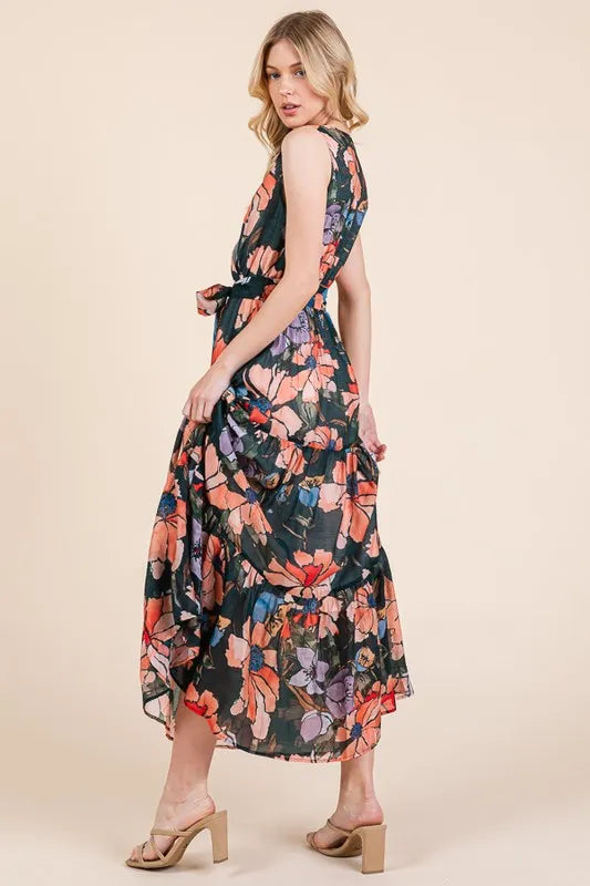 Lime 'N' Chili Floral Print Sleeveless Tie Waist Maxi Dress 37a47348d2564c2f8c6ff831c9a692a4-Max-Origin