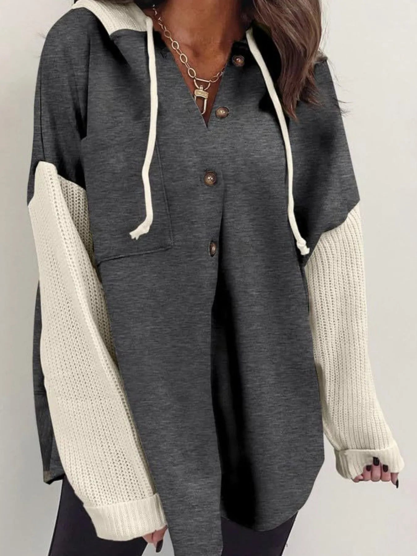 Drawstring Button Front Hoodie Dark Gray 37a5bc76-dac3-4e06-b950-c37dad2b6103-Max-Origin