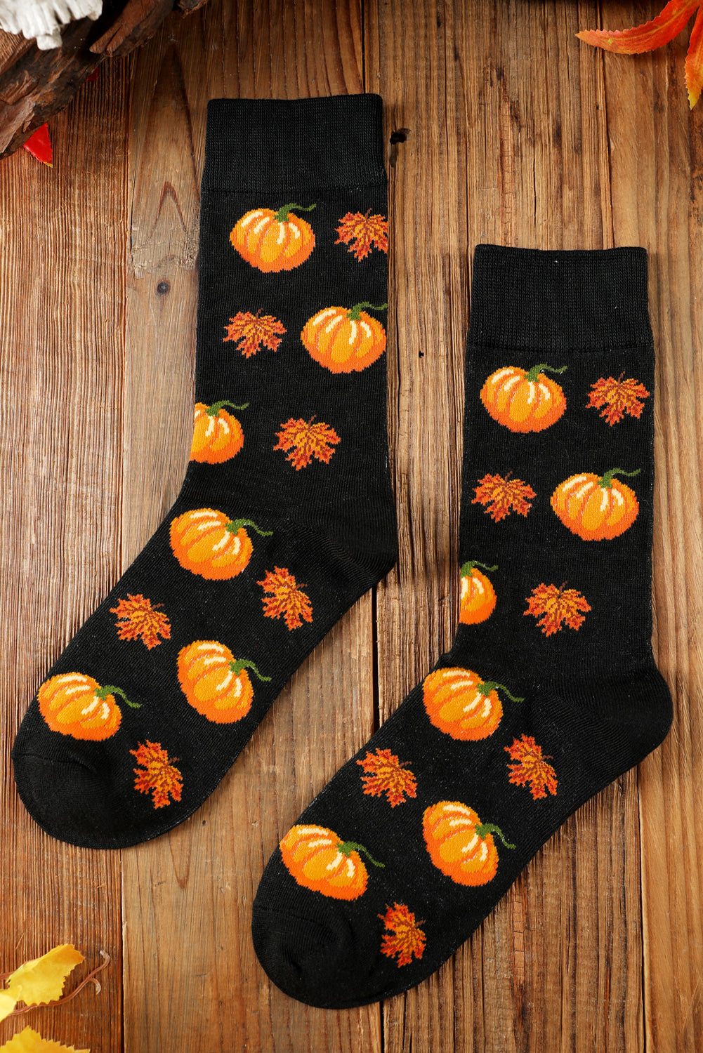 Parchment Pumpkin & Acorn Pattern Combed Cotton Crew Socks 37ad2b5183f70806