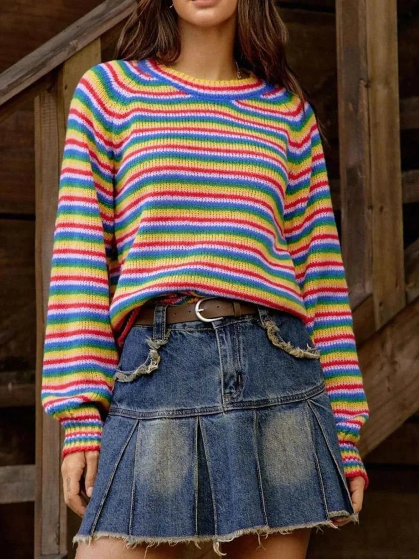 Rainbow Striped Pullover Sweater