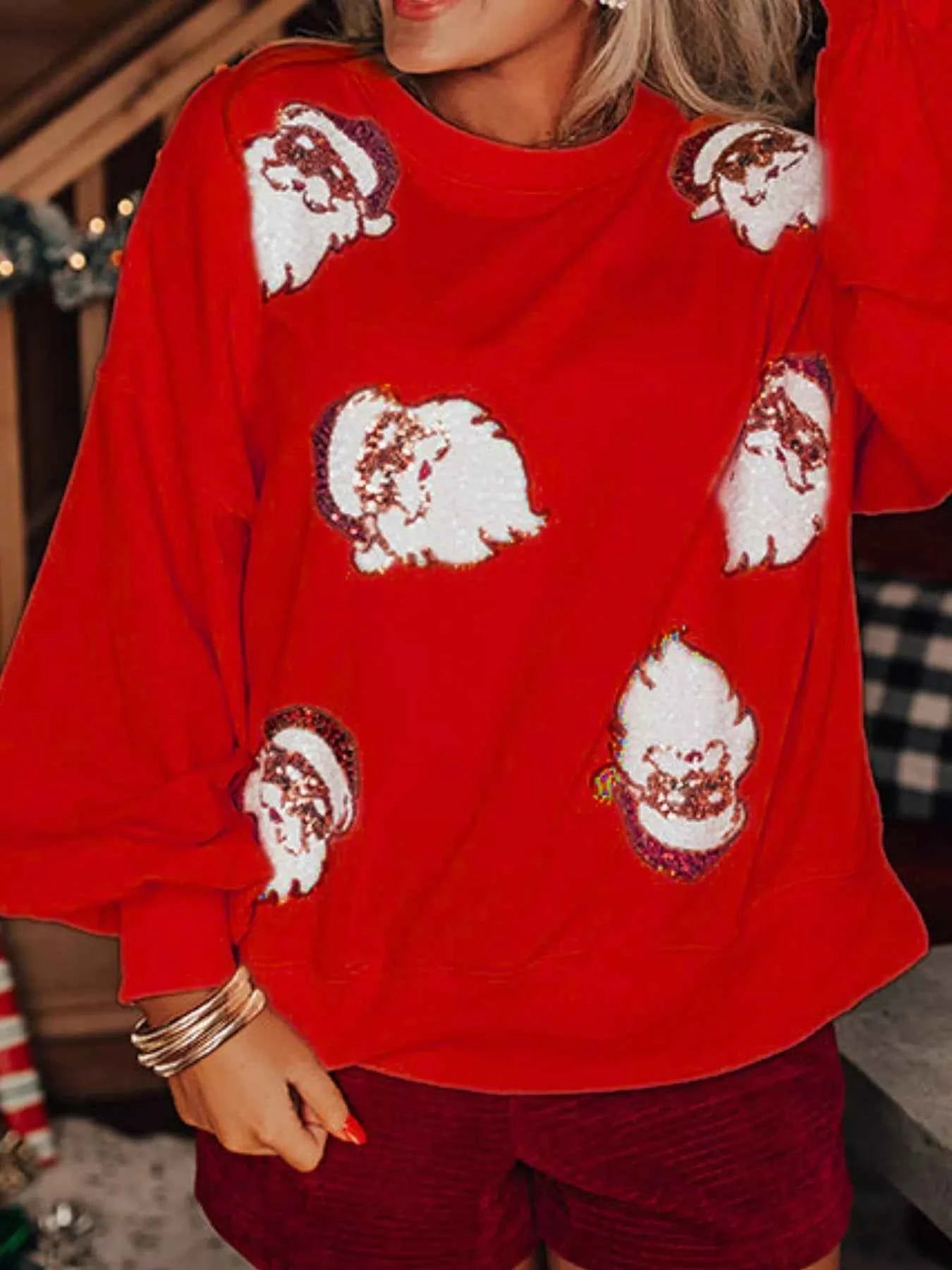 Christmas Santa Long Sleeve Sweatshirt Red 37b95cd7-106b-4132-823c-eb67774ec434-Max-Origin