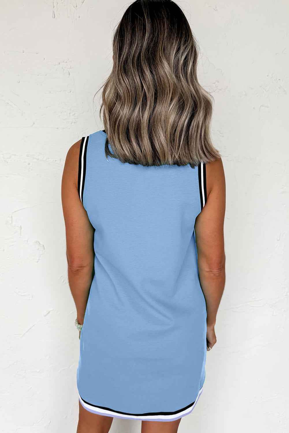 Mint Green Contrast Trim V Neck Sleeveless Mini Dress 37be85598e6b3130