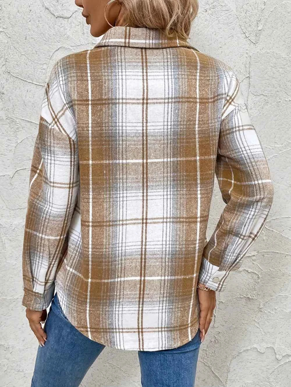Plaid Collared Neck Half Zip Long Sleeve Top 37be96f8-a2ee-4c50-8cc3-cb8c8122107b-Max