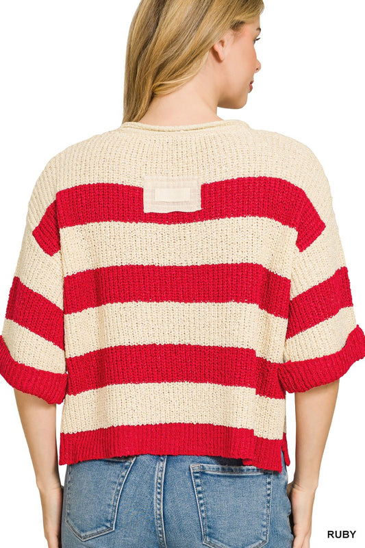 Split Neck Stripe Sweater 37c856e36f9043bcb131b90eac2ec6cf-Max