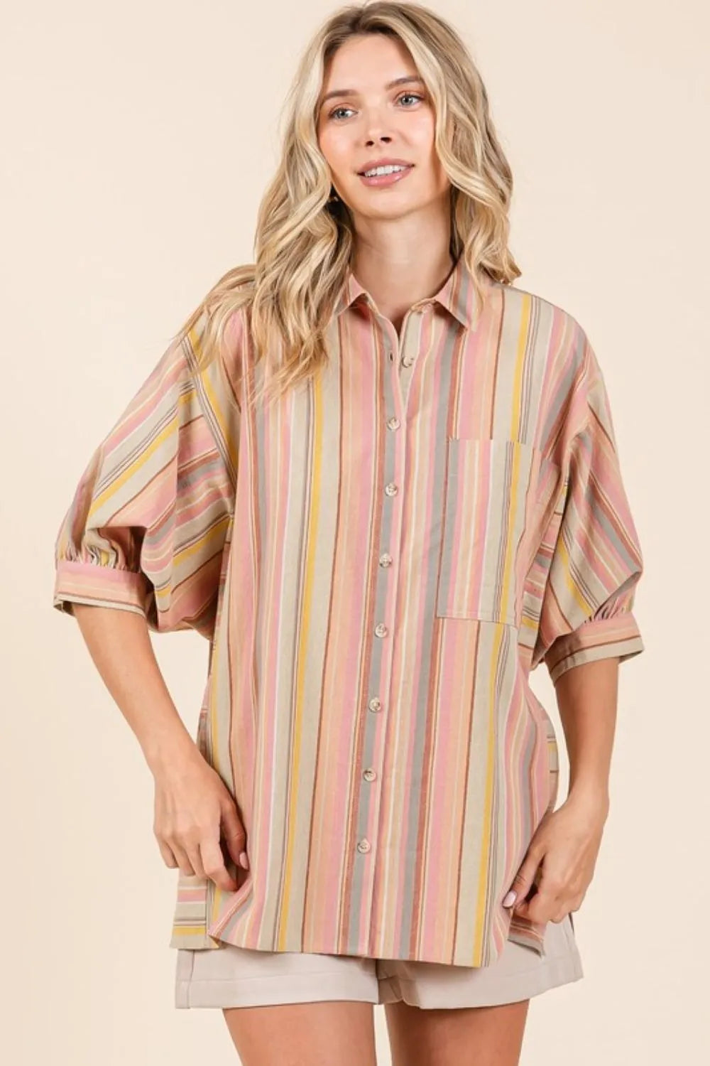 Mittoshop Striped Bubble Sleeve Button Down Shirt 37d8ea61-8a88-49a5-a7be-5600aa05e5e6-Max