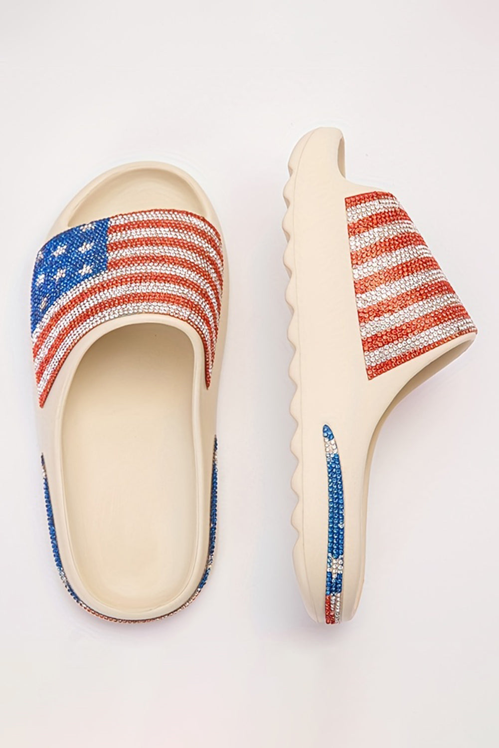 Black Rhinestone American Flag Thick Sole Slides Shoes 37e5c236ccdbb379