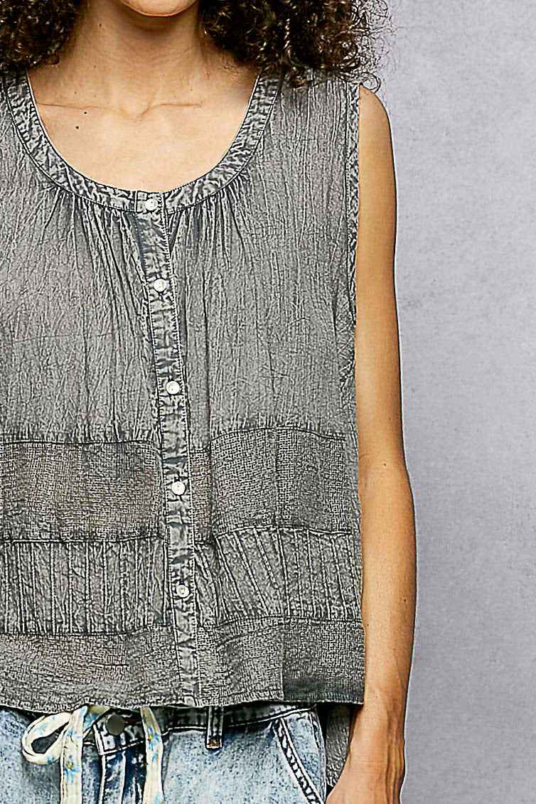 POL Button Down Round Neck Tank with Crochet Contrast 37e72a72-a03f-438a-b5f7-d6571e26a147-Max