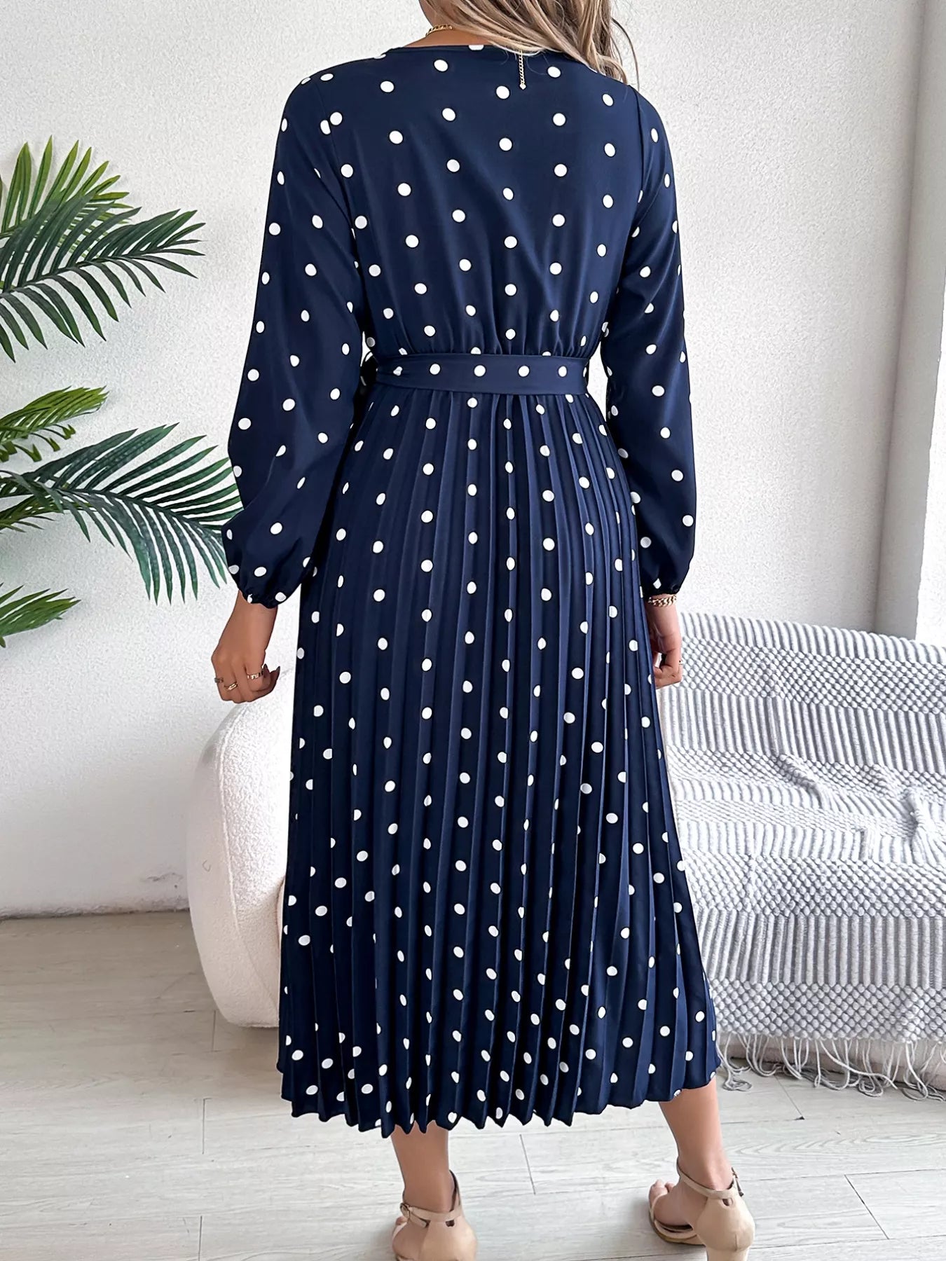 Front Tie Polka Dot Midi Pleated Dress 37eddda4-dd7c-4183-a997-dfcf033d11a8-Max-Origin