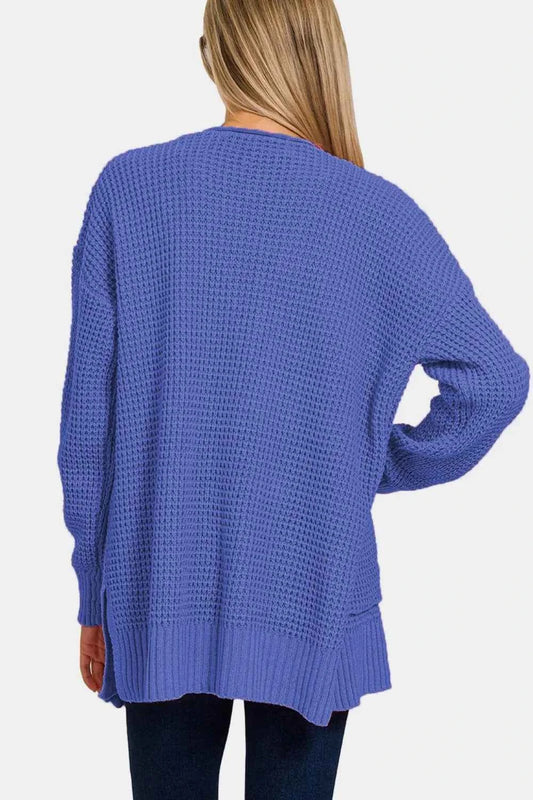 Zenana Waffle Open Front Sweater Cardigan 37ee0b0e-103a-40dd-9e48-cb9d7f8ca72e-Max