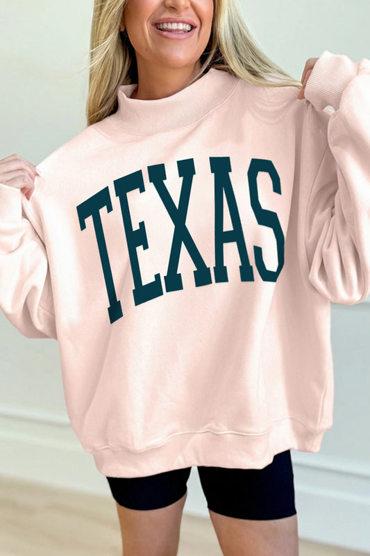 Apricot Pink TEXAS Letter Printed Mock Neck Baggy Sweatshirt Apricot Pink 50%Polyester+50%Cotton 37ee31d6835530c8