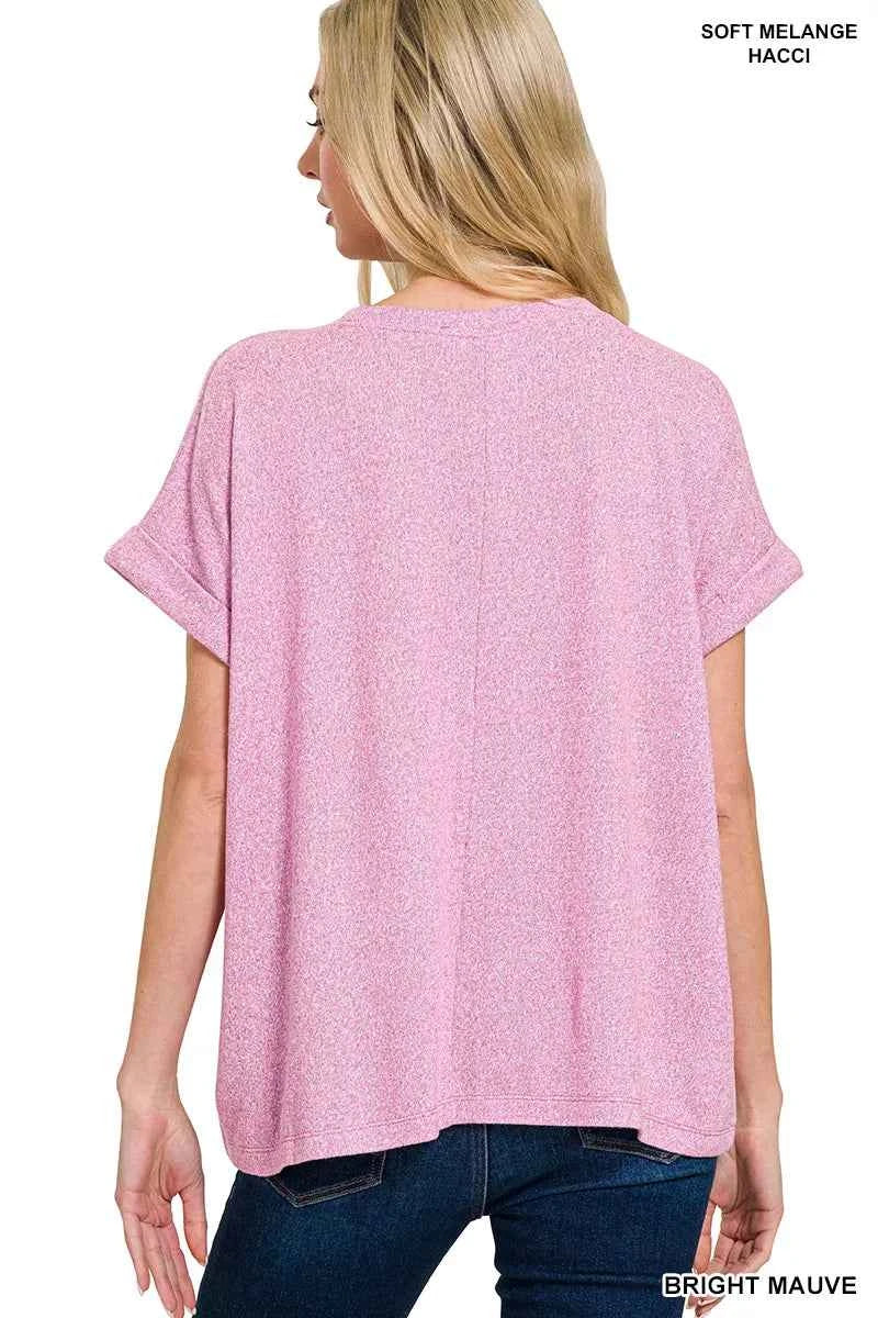 Zenana Soft Melange Hacci Short Sleeve Round Neck Top 37ef2dd9-2a0b-4690-a3f0-889fed2602cb-Max-Origin